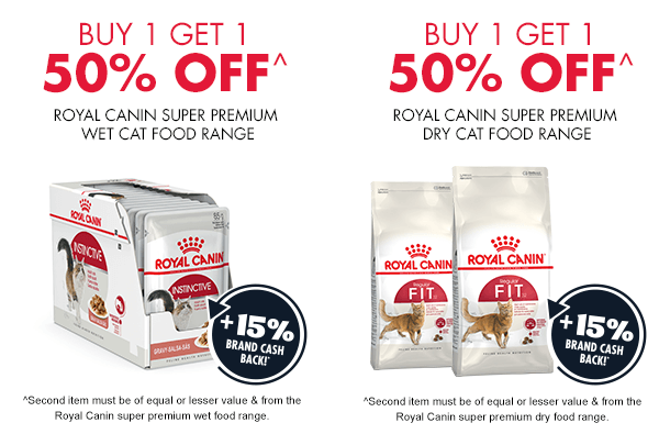 Buy 1 get 1 50% Off Royal Canin Cat food range