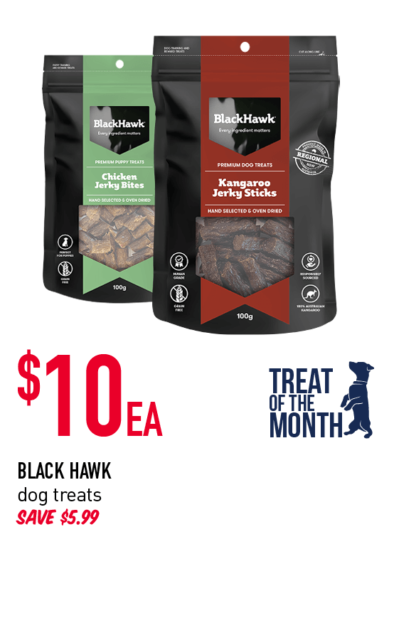 Treat of the Month. $10ea - Black Hawk dog treats. Save $5.99. 